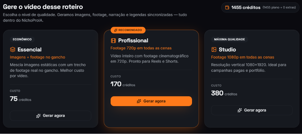 Escolha a qualidade e gere