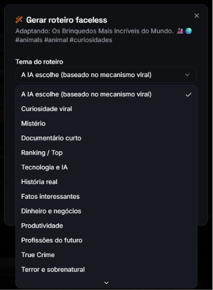 13 formatos de roteiro disponíveis